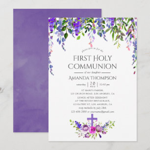 Invitación Primera Comunión Floral Violeta Ultra