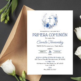 Invitación Primera Comunión Flores Azules Primera Comunión Sa