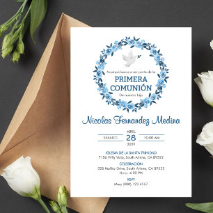 Invitación Primera Comunión Flores Azules Primera Comunión Sa