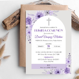 Invitación Primera Comunión Flores Moradas Lindas