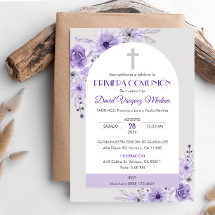 Invitación Primera Comunión Flores Purpúreas Linda