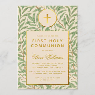 Invitación Primera Comunión Foliage Faux Gold Género Neutral
