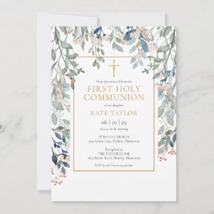 Invitación Primera Comunión Foliaje Floral