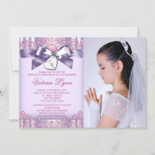 Invitación Primera Comunión Foto Rosa Lavanda