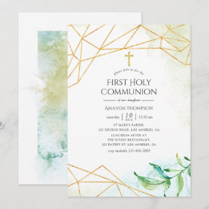 Invitación Primera Comunión Geométrica Acuarela
