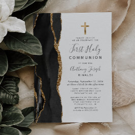 Invitación Primera Comunión Glitter Oro Ágata Negra