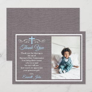 Invitación Primera Comunión Gracias Carnero Niño Gris Azul