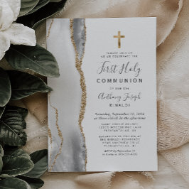 Invitación Primera Comunión Gris Blanco Ágata Dorado Brillant