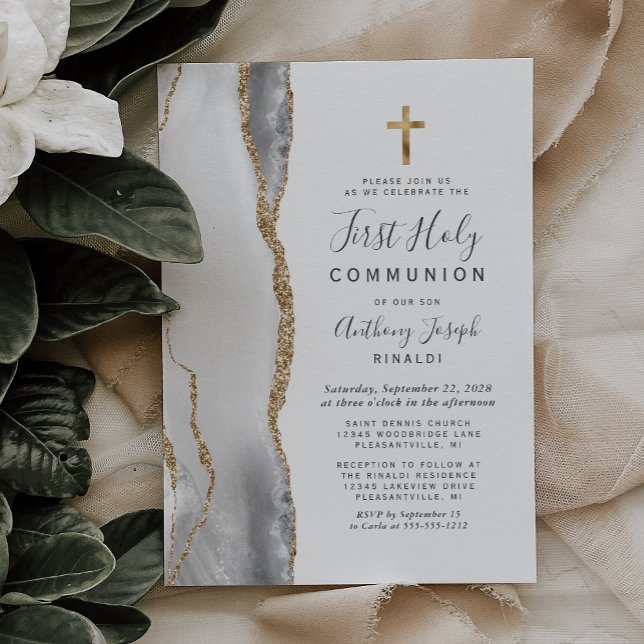 Invitación Primera Comunión Gris Blanco Ágata Dorado Brillant (Subido por el creador)