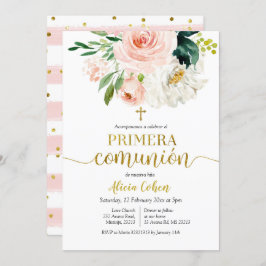 Invitación Primera comunión invitada de color rosa