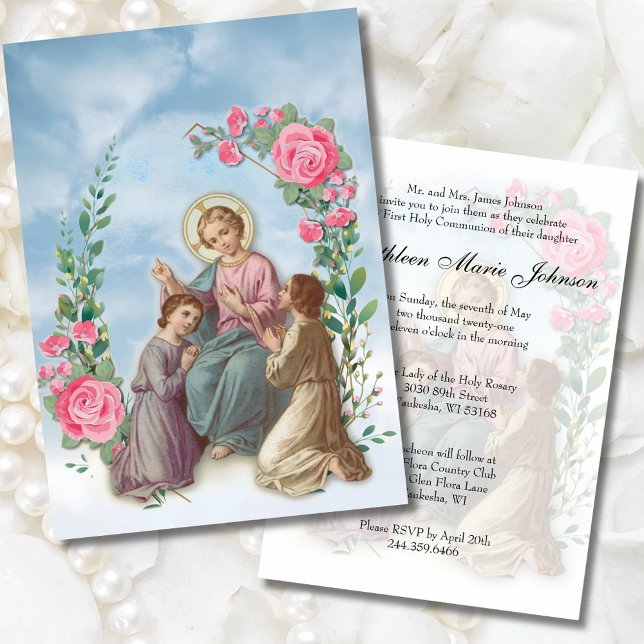 Invitación Primera comunión Jesús con niños floral (Subido por el creador)