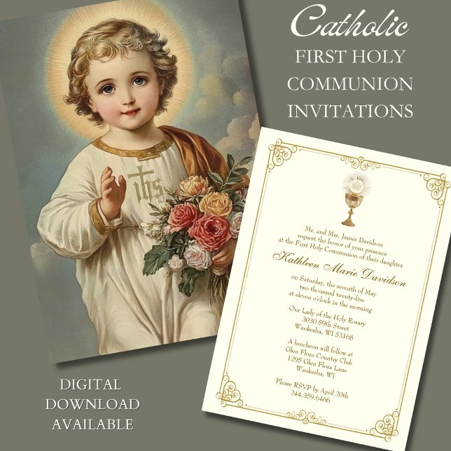 Invitación Primera Comunión Jesús Floral Vintage (Subido por el creador)