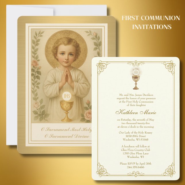 Invitación Primera Comunión Jesús Floral Vintage (Subido por el creador)