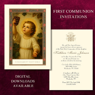 Invitación Primera Comunión Jesús llegando a las uvas
