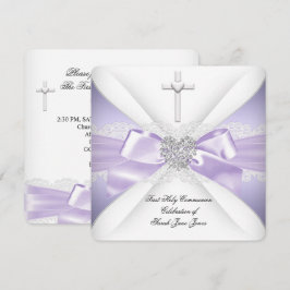 Invitación Primera Comunión Lavanda Corazón de Plata Niña