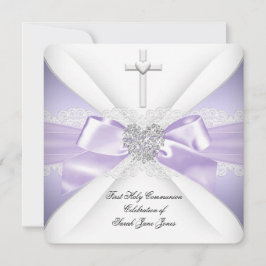 Invitación Primera Comunión Lavanda Corazón de Plata Niña