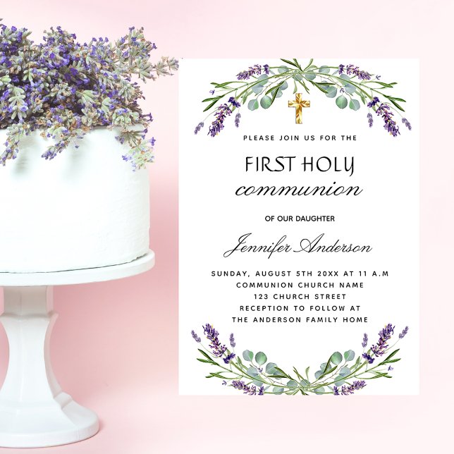 Invitación Primera comunión lavender eucalyptus violeta lujo (Subido por el creador)