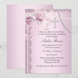 Invitación Primera Comunión Lazo Perla Bonita Rosa