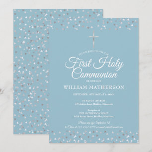 Invitación Primera Comunión Moderna Corazones de Plata