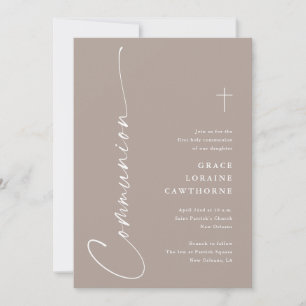 Invitación Primera Comunión Moderna Elegante Escritura Neutra