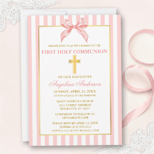 Invitación Primera Comunión Moderna Elegante Rosa Striped