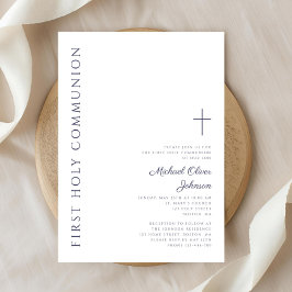 Invitación Primera Comunión Moderna en Azul Marino Script