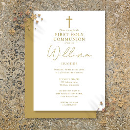 Invitación Primera Comunión Moderna Minimalista de Oro