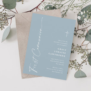 Invitación Primera Comunión Moderno Elegante en Script Azul P