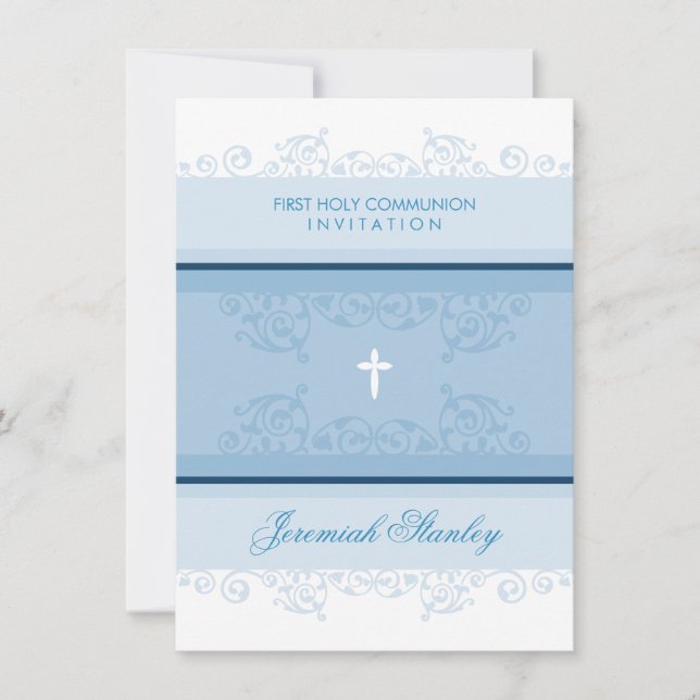 Invitación PRIMERA COMUNIÓN modernos y elegantes remolinos ri (Anverso)