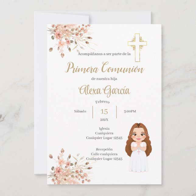 Invitación Primera Comunión Niña (Anverso)