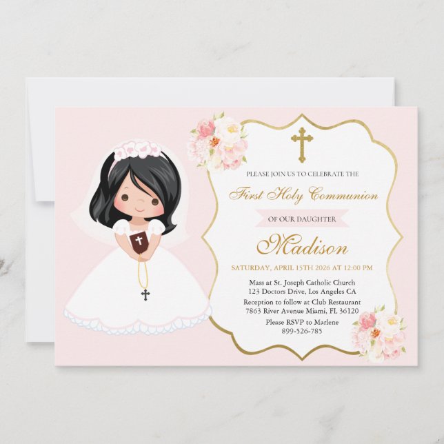 Invitación Primera Comunión Niña Moreno (Anverso)
