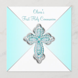 Invitación Primera Comunión Niñas Azul Turquesa