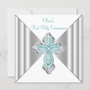 Invitación Primera Comunión Niñas Azul Turquesa