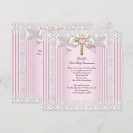 Invitación Primera Comunión Niñas Cruz Rosa Encaje 1º 5