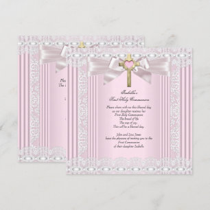 Invitación Primera Comunión Niñas Cruz Rosa Encaje 1º 5