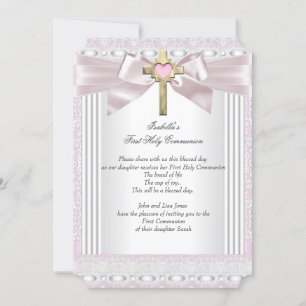 Invitación Primera Comunión niñas cruz rosa encaje 1
