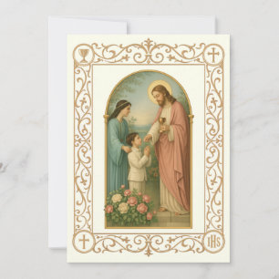 Invitación Primera Comunión Niño Antiguo con Jesús