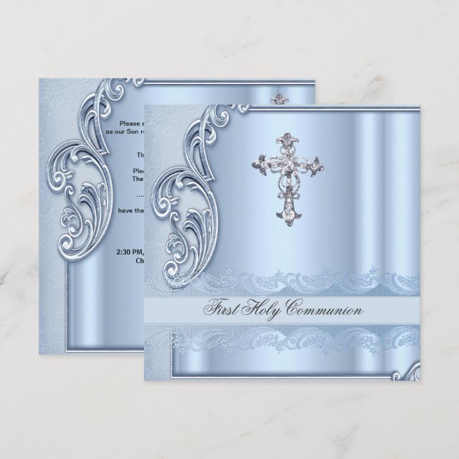 Invitación Primera Comunión Niño Azul Confirmación (Anverso / Reverso)