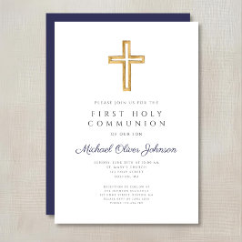 Invitación Primera Comunión Niño Azul Marino Religioso
