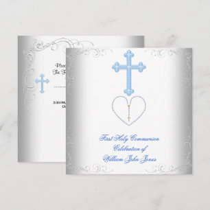 Invitación Primera Comunión Niño Blanco Azul