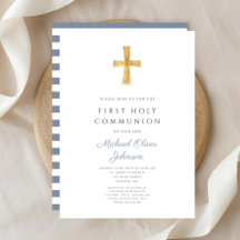 Primera Comunión Niño Cruces Rayas Azules Moderna