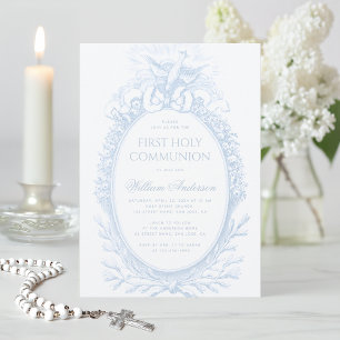 Invitación Primera Comunión Niño Espíritu Santo Azul Blanco V
