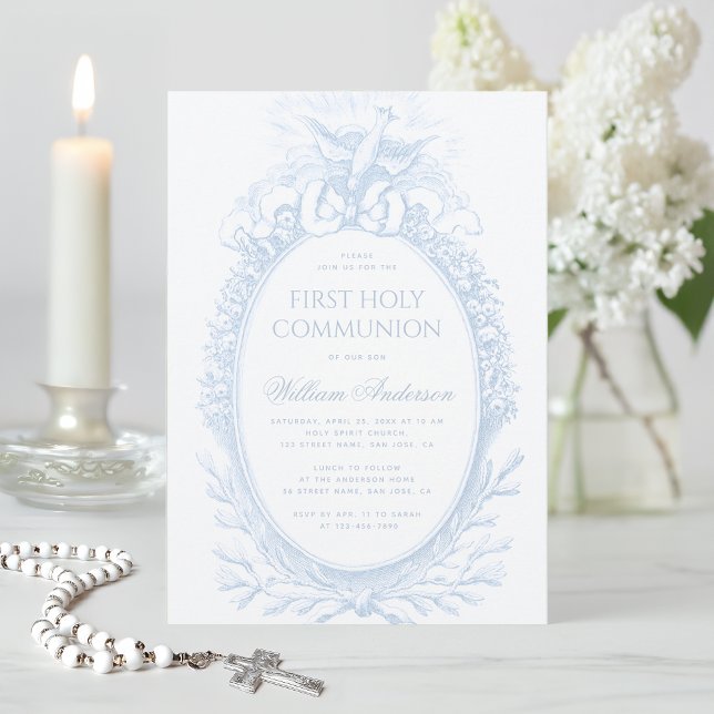 Invitación Primera Comunión Niño Espíritu Santo Azul Blanco V (Subido por el creador)