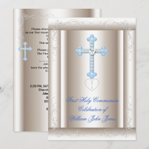 Invitación Primera Comunión Niño Sepia Azul