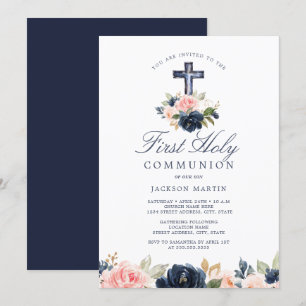 Invitación Primera Comunión Niños Cruz Floral