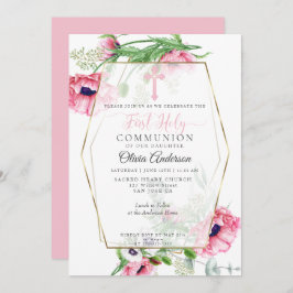 Invitación Primera Comunión | Papas rosadas y follaje