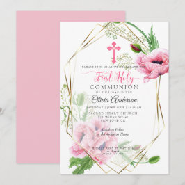 Invitación Primera Comunión | Papas rosadas y follaje 2