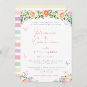 Invitación Primera comunión para Chicas en español, Rosas ing