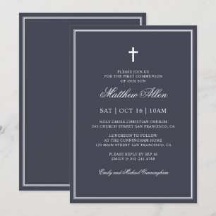 Invitación Primera Comunión Para Él  Elegante Cruz Clásica