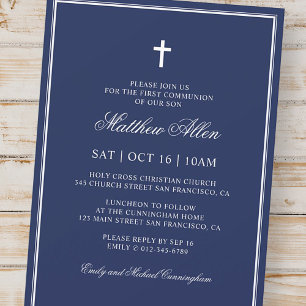Invitación Primera Comunión Para Él Elegante Cruz Clásica